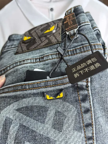 Fendi Monster Eyes Denim Jeans Gray - 5