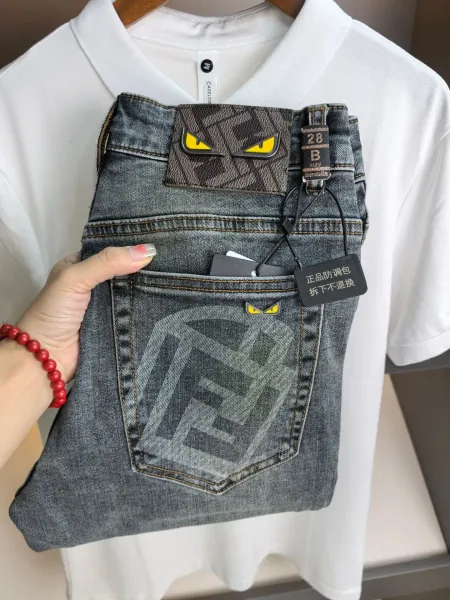 Fendi Monster Eyes Denim Jeans Gray - 1