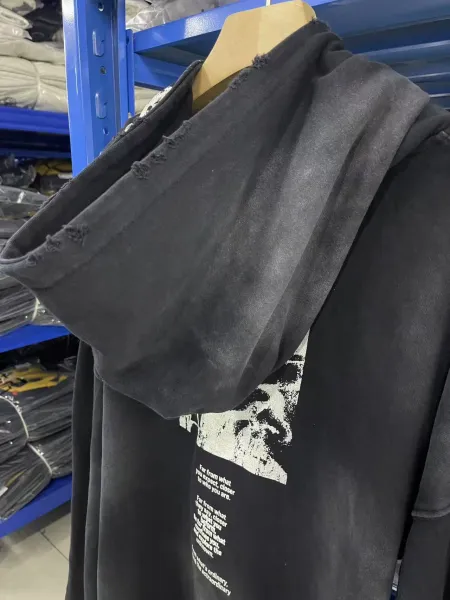 Design Distressed Oversized Zip-Up Hoodie Black - 18