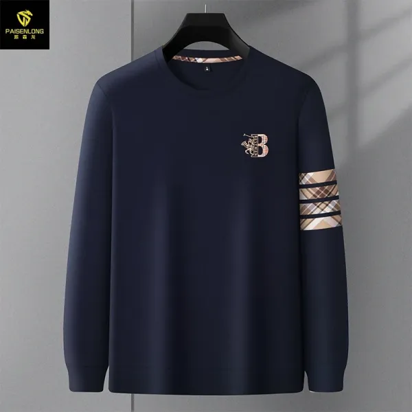 Design PAISENLONG Logo Embroidered Navy Long Sleeve T-Shirt T-Shirts - 1