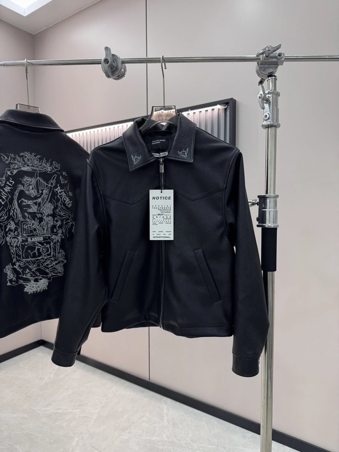 Enfants Riches Déprimés Leather Jacket Black with Back Print - 3