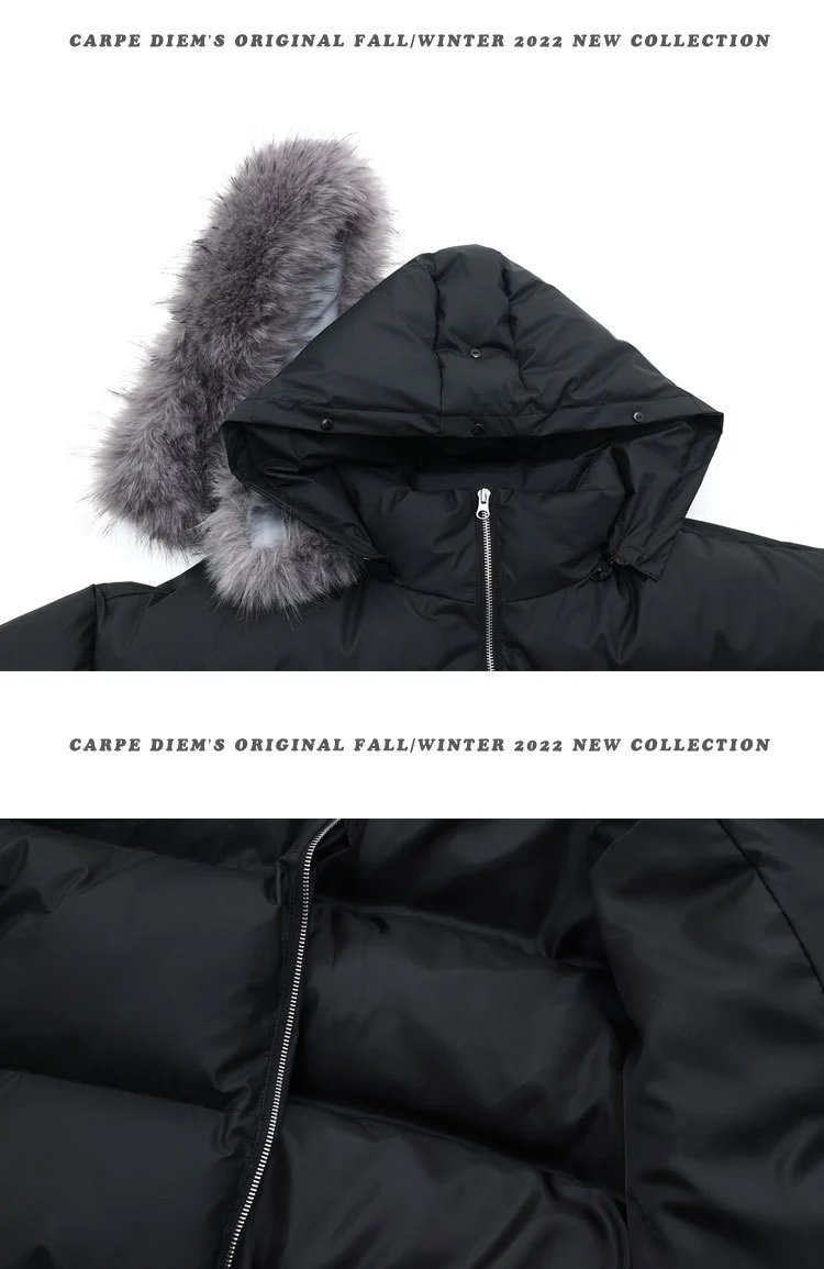 Design Puffer Jacket with Faux Fur Hood and Red Embroidered Logo Black Down-Jacket - 8