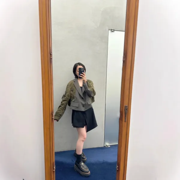 Design Sacai Hybrid Bomber Jacket Olive and Gray Outerwear Jacket - 5