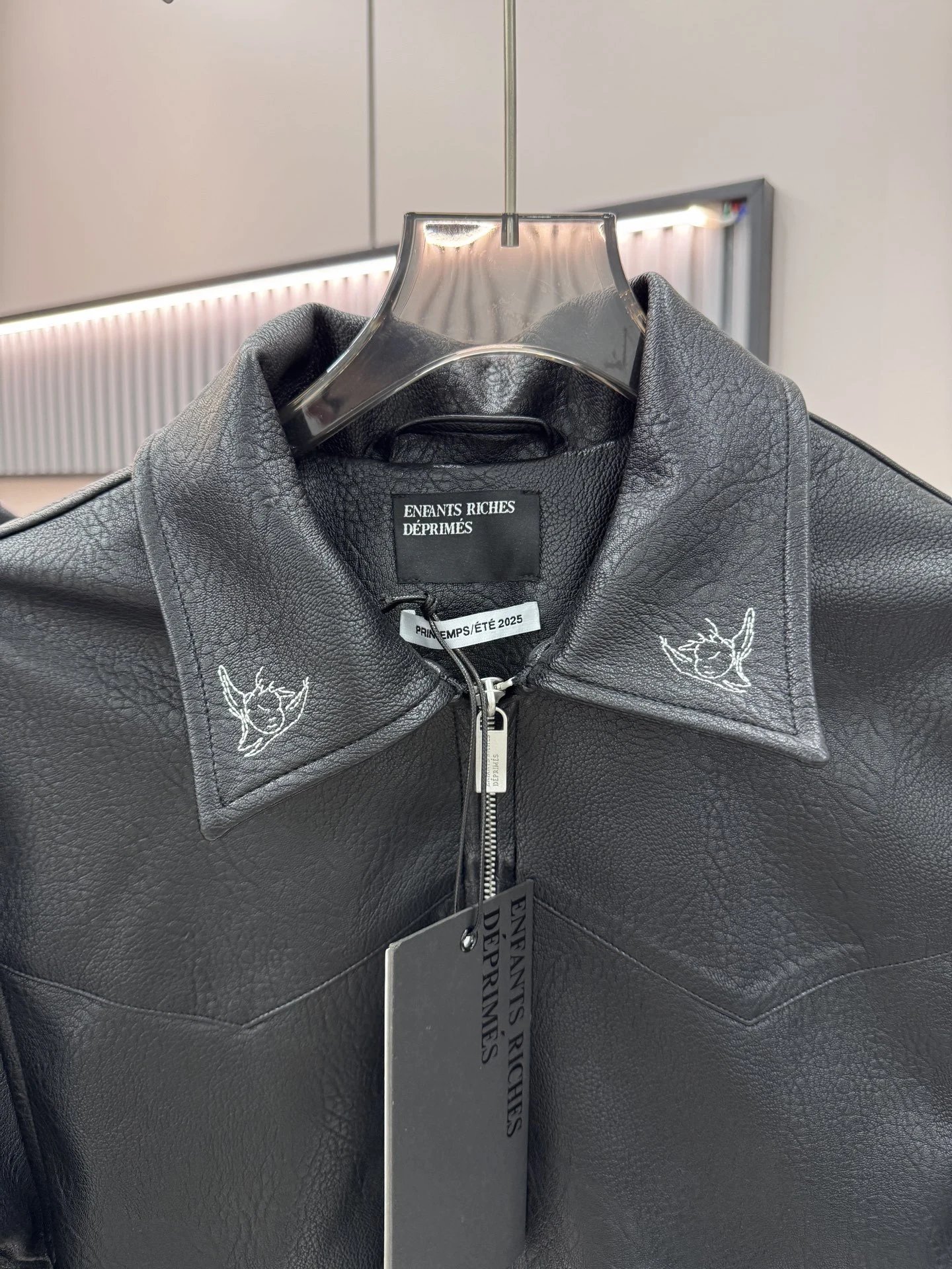 Enfants Riches Déprimés Leather Jacket Black with Back Print - 8