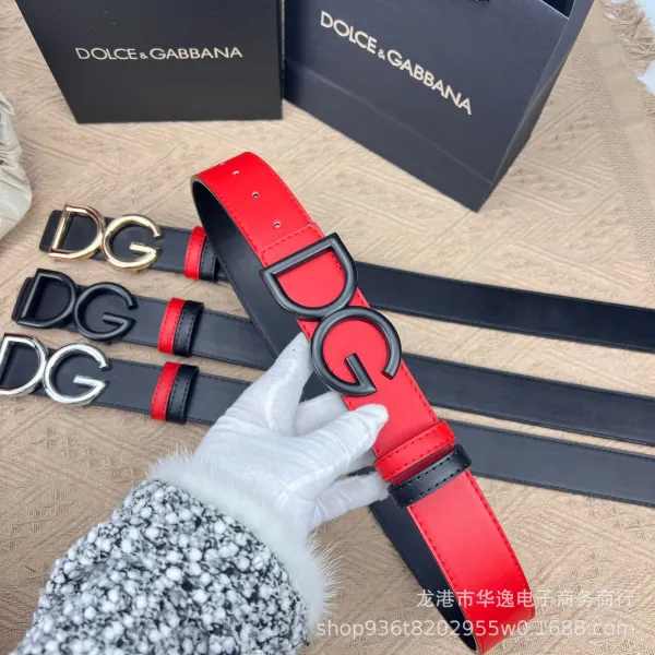 Dolce & Gabbana DG Logo Belt Red and Black Leather Belt - 8
