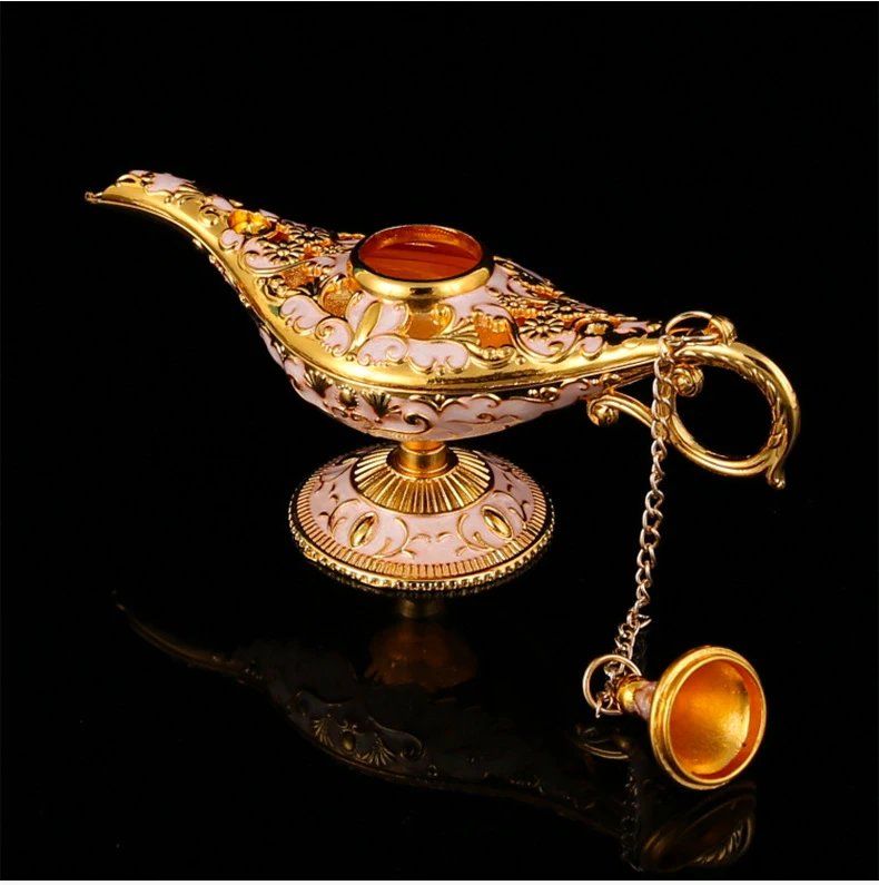 Design Aladdin's Magic Lamp Ornament Gold Green Enamel Decorative Figurine Accessories - 9