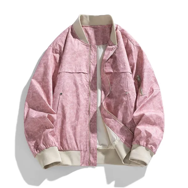 Design Bomber Jacket Pink Crinkle Texture Outerwear - 1