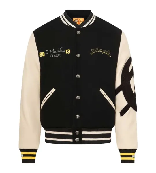 Godspeed Varsity Jacket Black and Beige Embroidered Letterman Jacket Outerwear - 3