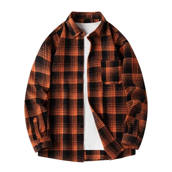 Design Flannel Shirt Orange Black Plaid Shirt - 1