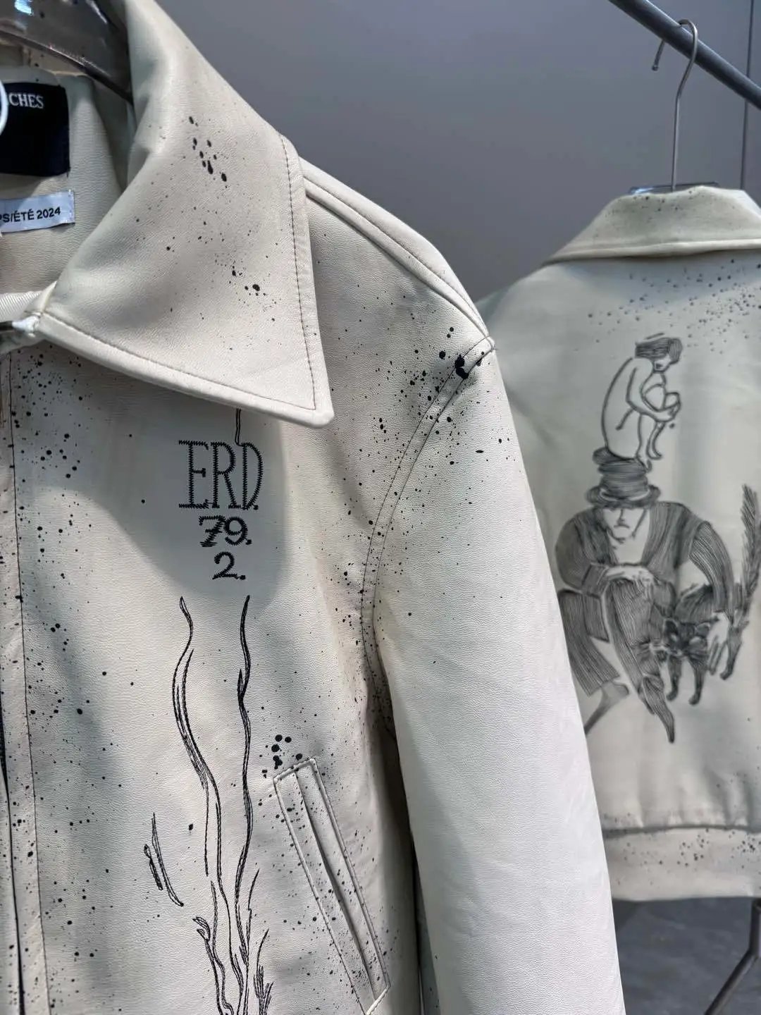 Enfants Riches Déprimés Paint-Splattered Leather Jacket White - 6