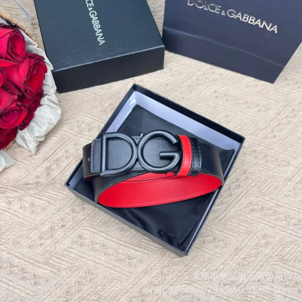Dolce & Gabbana DG Logo Leather Belt Black Red - 1