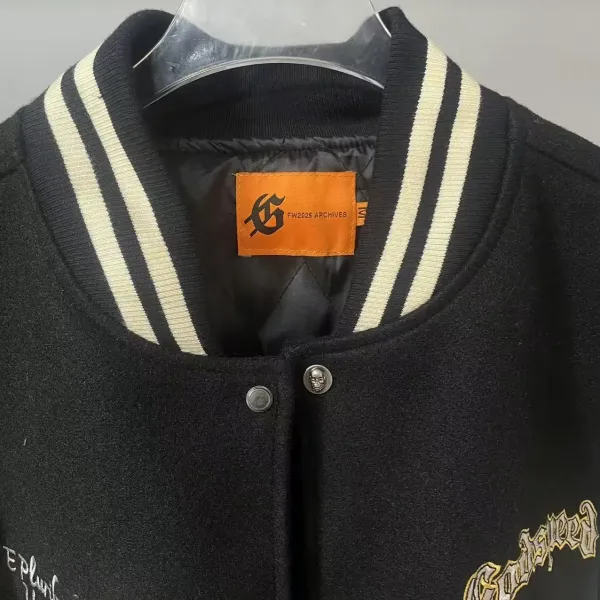 Godspeed Varsity Jacket Black and Beige Embroidered Letterman Jacket Outerwear - 15