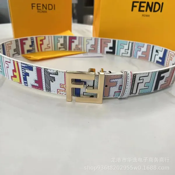 Fendi FF Multicolor Canvas Belt with Gold-Tone Buckle - 1