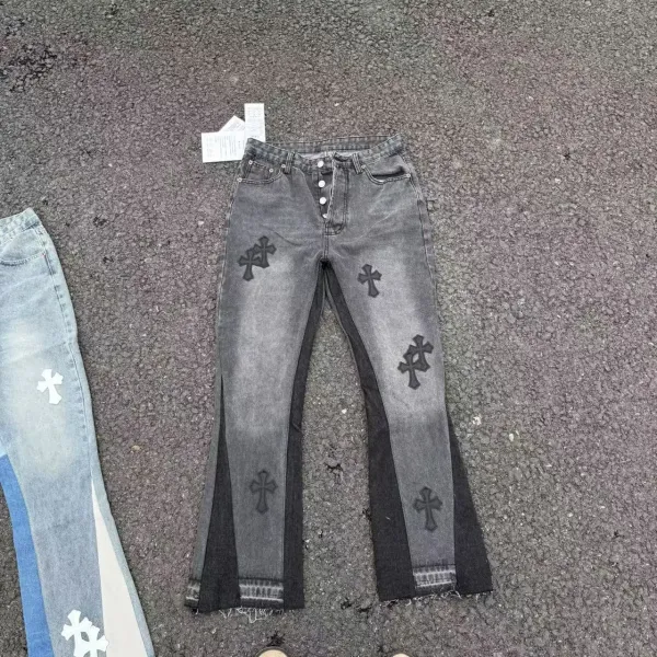 Chrome Hearts Cross-Embroidered Patchwork Flare Jeans - 4