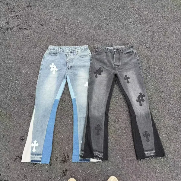 Chrome Hearts Cross-Embroidered Patchwork Flare Jeans - 3