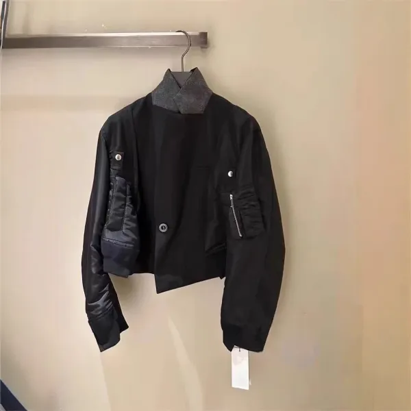 Design Sacai Hybrid Bomber Jacket Olive and Gray Outerwear Jacket - 3