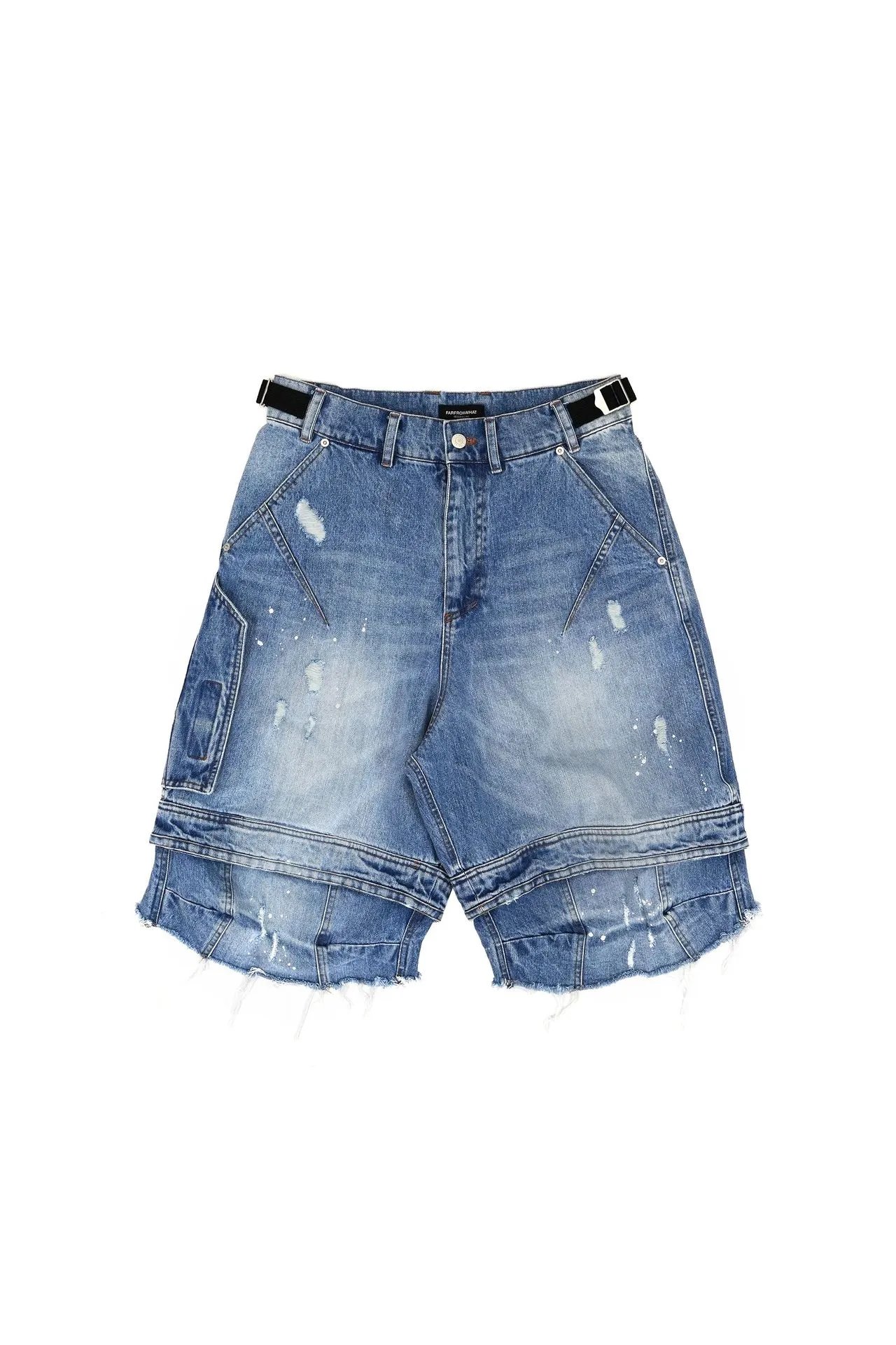 Design Cargo Denim Jeans Light Wash Distressed Cuffed Jeans - 12