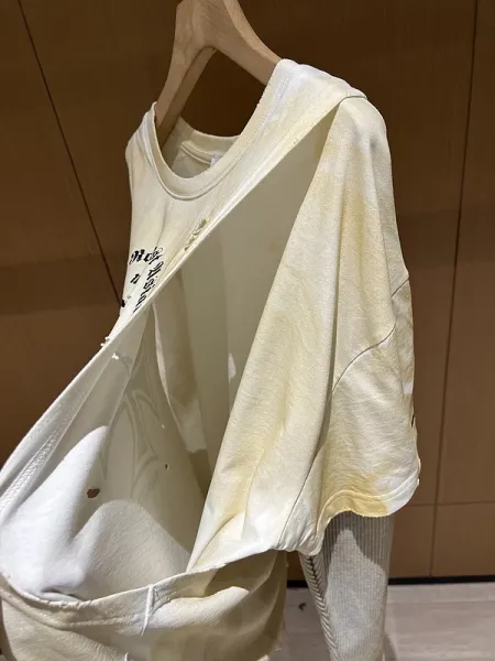 Design Layered Long Sleeve T-Shirt with Iron Cross and Anti-Morality Graphic Beige - 7