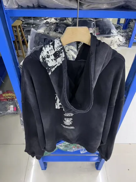 Design Distressed Oversized Zip-Up Hoodie Black - 7