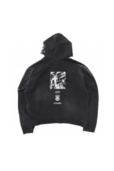 Design Distressed Oversized Zip-Up Hoodie Black - 15