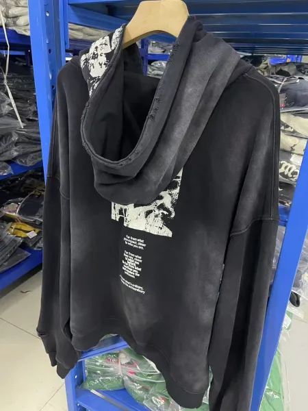 Design Distressed Oversized Zip-Up Hoodie Black - 11