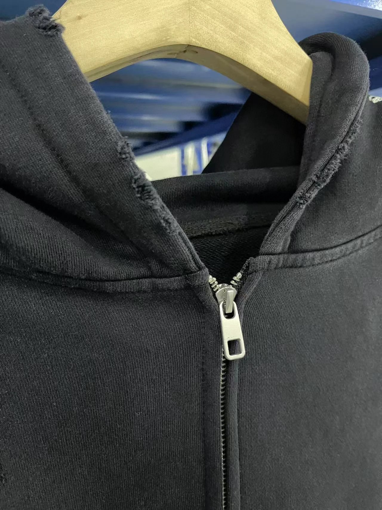 Design Distressed Oversized Zip-Up Hoodie Black - 19