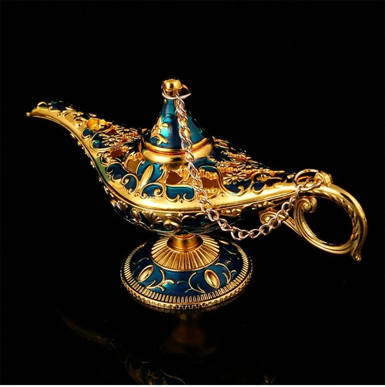 Design Aladdin's Magic Lamp Ornament Gold Green Enamel Decorative Figurine Accessories - 6