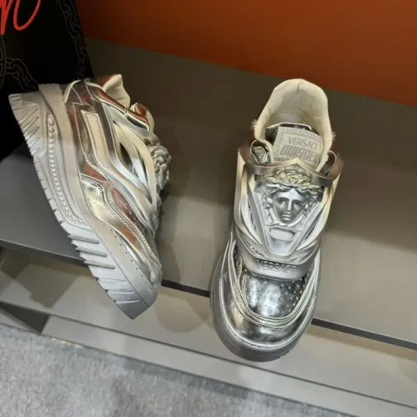 Versace Chain Reaction Silver Metallic Sneakers Chunky Sneakers - 9