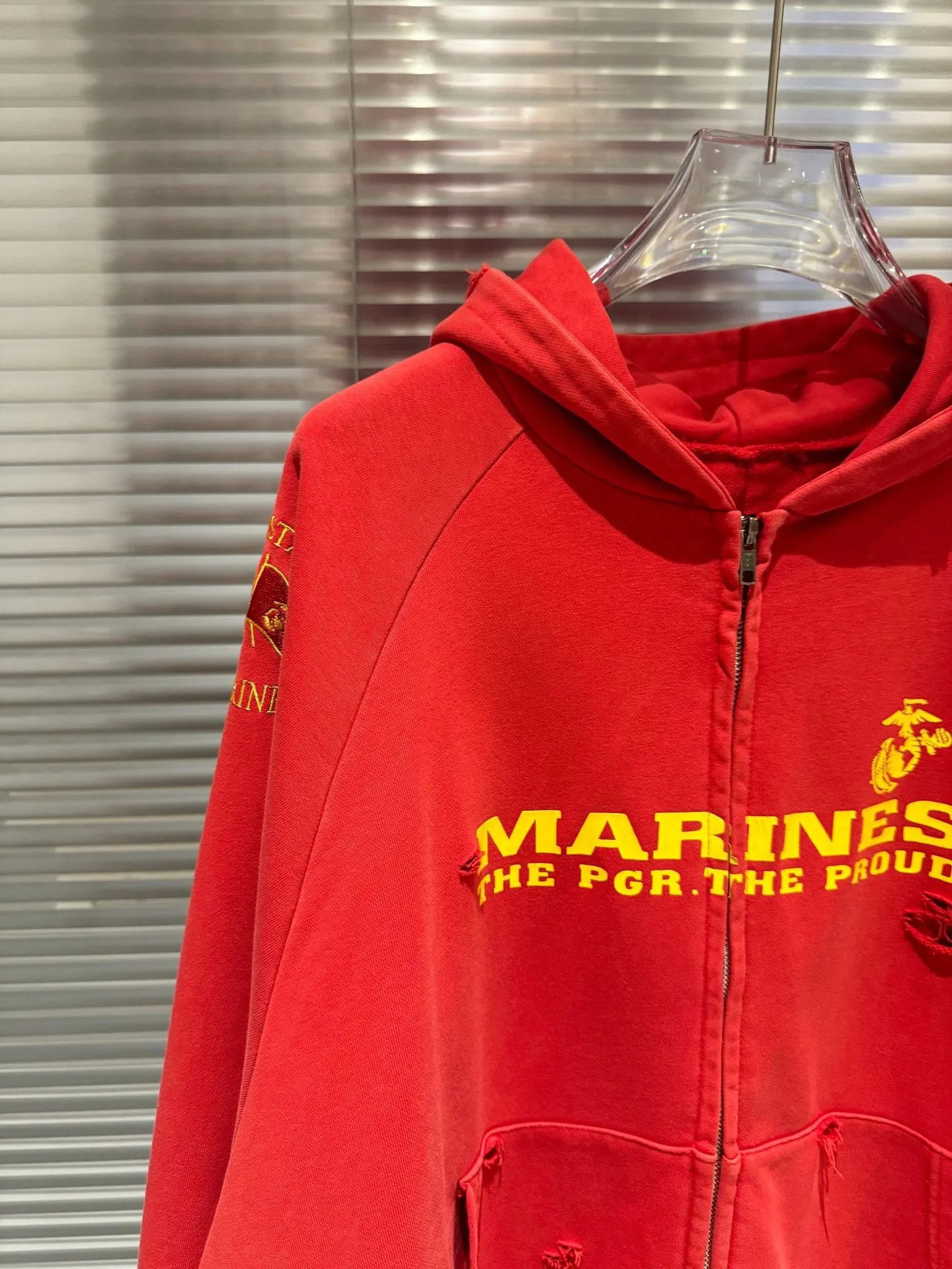 Design Marines x Unknown Brand Cropped Zip-Up Hoodie Red Hoodie - 26