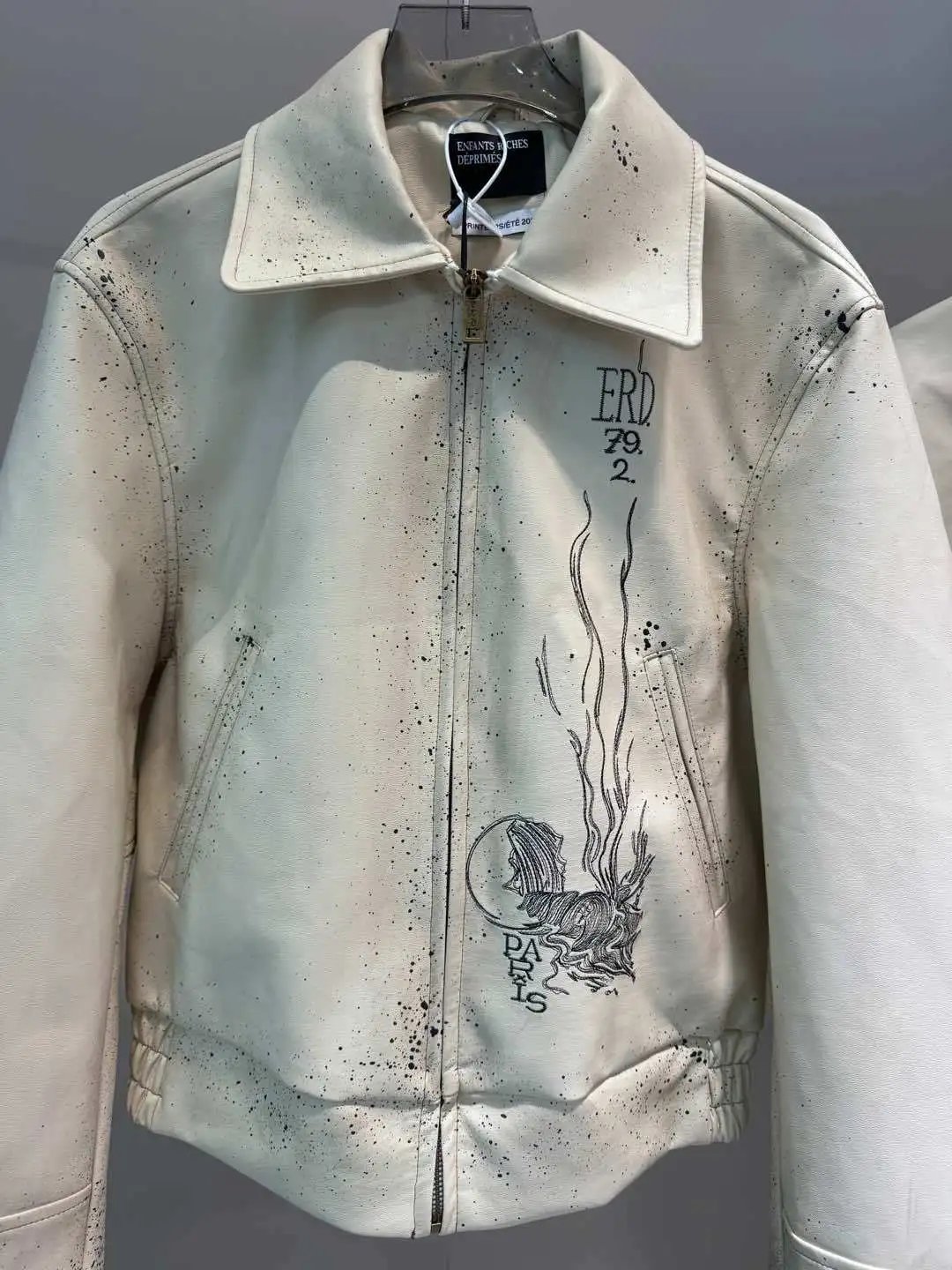 Enfants Riches Déprimés Paint-Splattered Leather Jacket White - 3