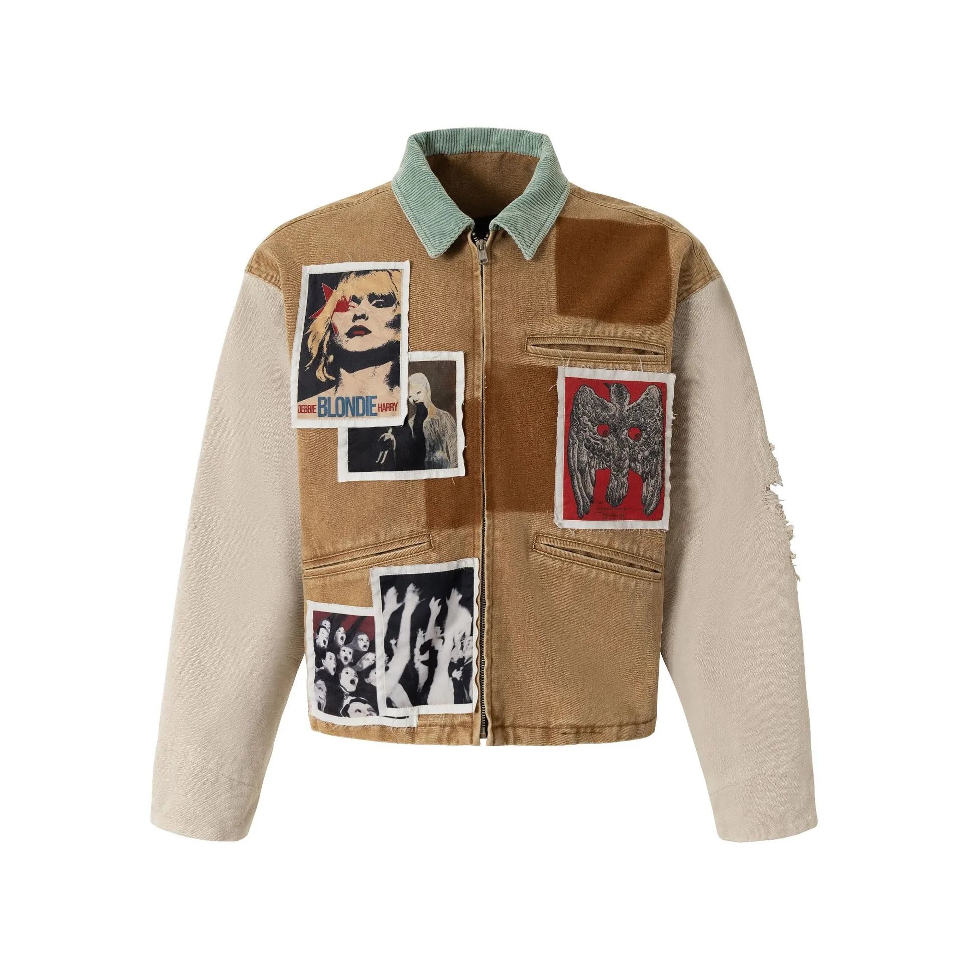 Design Patchwork Denim Jacket Beige Multicolor Outerwear - 10