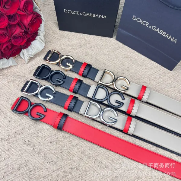 Dolce & Gabbana DG Logo Belt Red and Black Leather Belt - 12