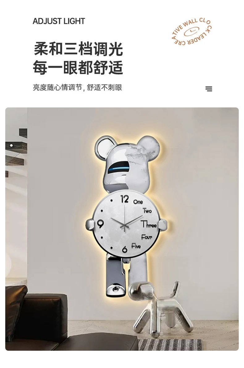 Kaws Bear Wall Clock Gold Illuminated Decorative Clock Accessories - 7