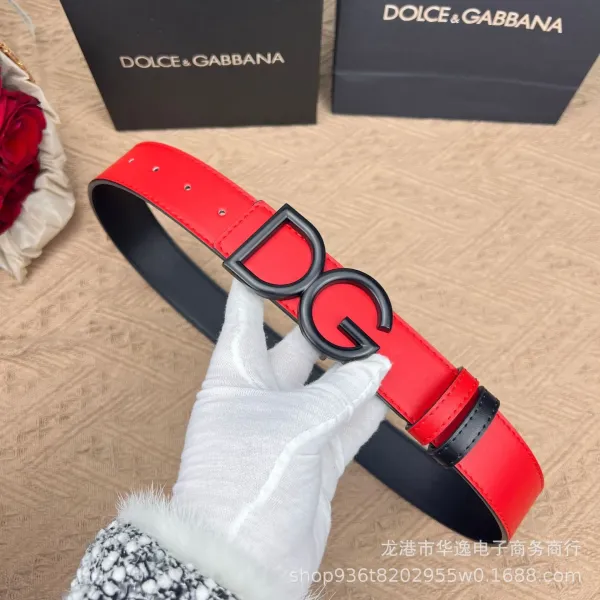 Dolce & Gabbana DG Logo Belt Red and Black Leather Belt - 1