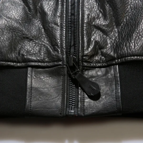Design Alpha Industries MA-1 Flight Jacket Black Leather with Patch Embellishments Leather Jacket - 19
