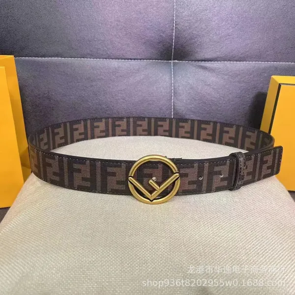 Fendi FF Logo Belt Brown Canvas Belt - 1