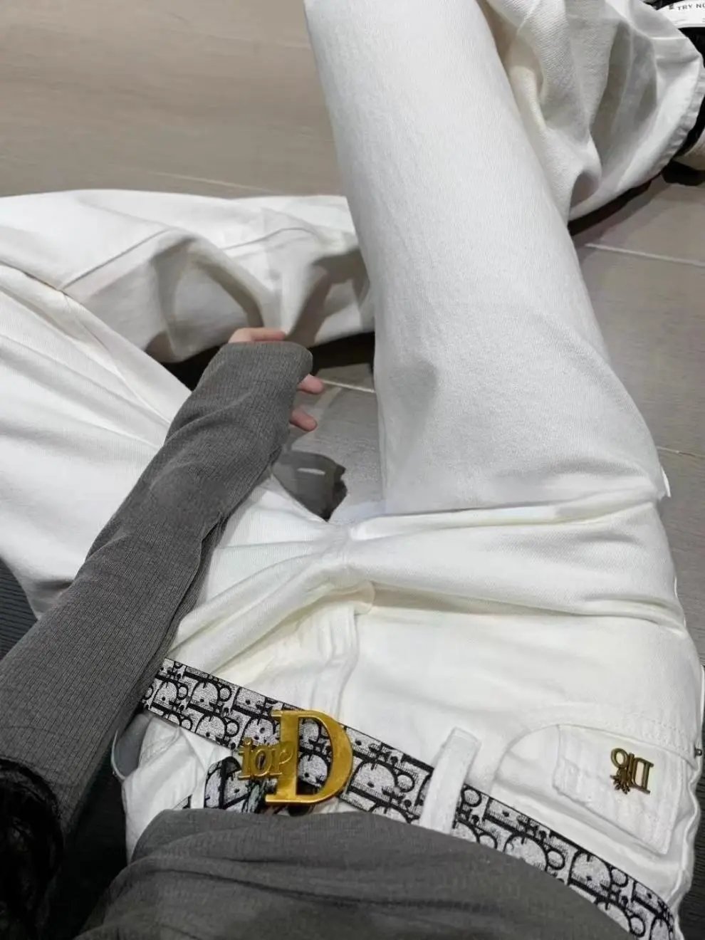 Dior Oblique Print Wide-Leg Jeans White - 5