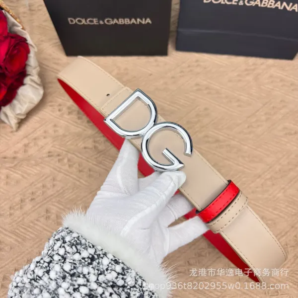 Dolce & Gabbana DG Logo Belt Red and Black Leather Belt - 6