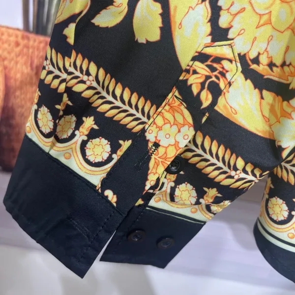 Versace Baroque Print Silk Shirt Black and Gold - 5