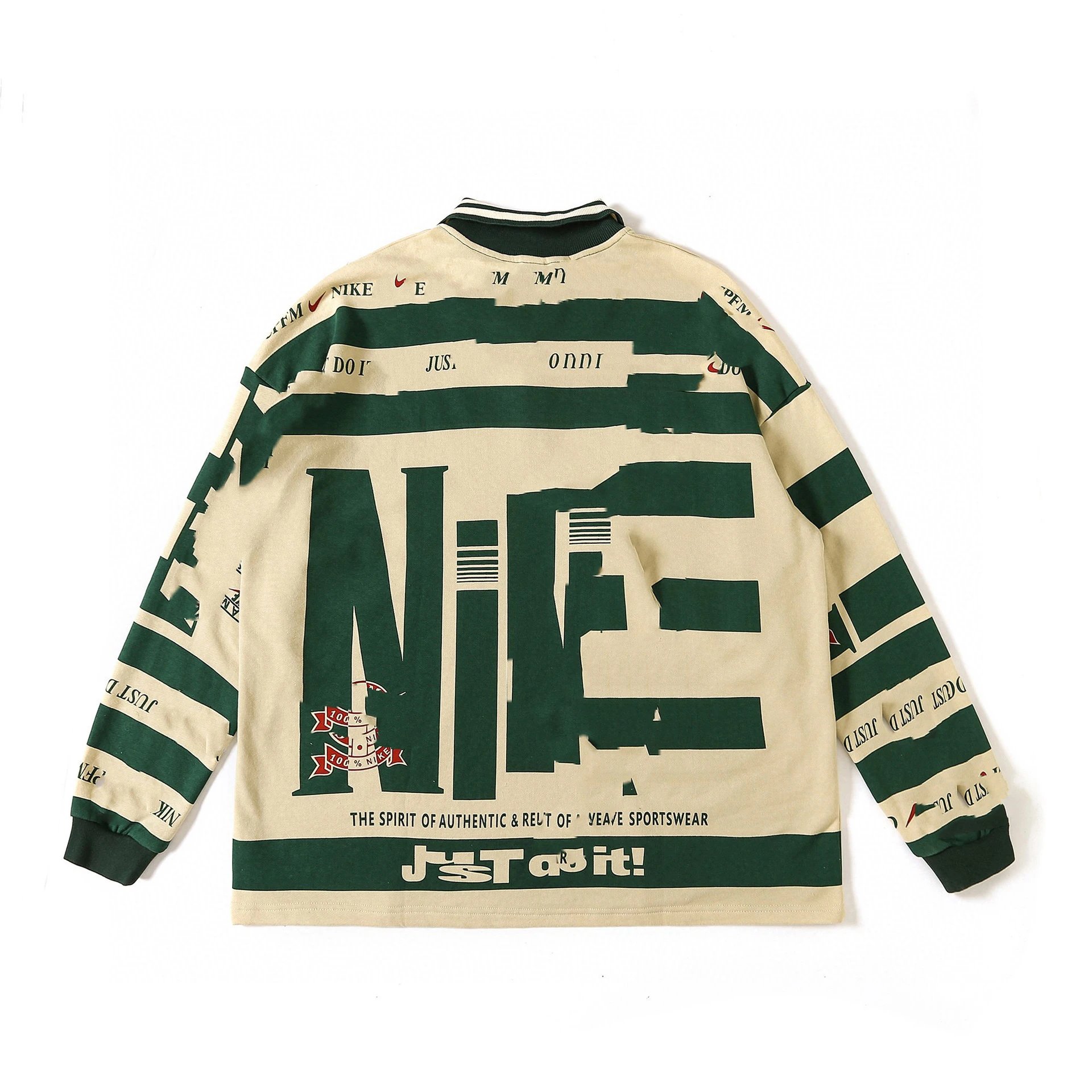 Design Nike 'Just Do It' Graphic Long Sleeve Polo in Beige and Green Tops.polo - 3