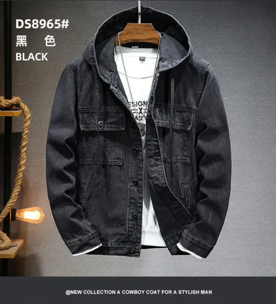 Design DS8965-2 Black Hooded Denim Jacket - 15