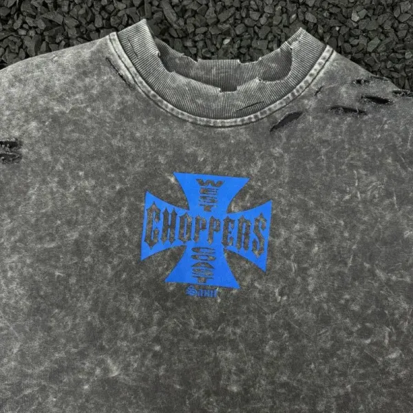 Design West Coast Choppers Acid Wash Distressed Crewneck Sweatshirt Sweater - 15