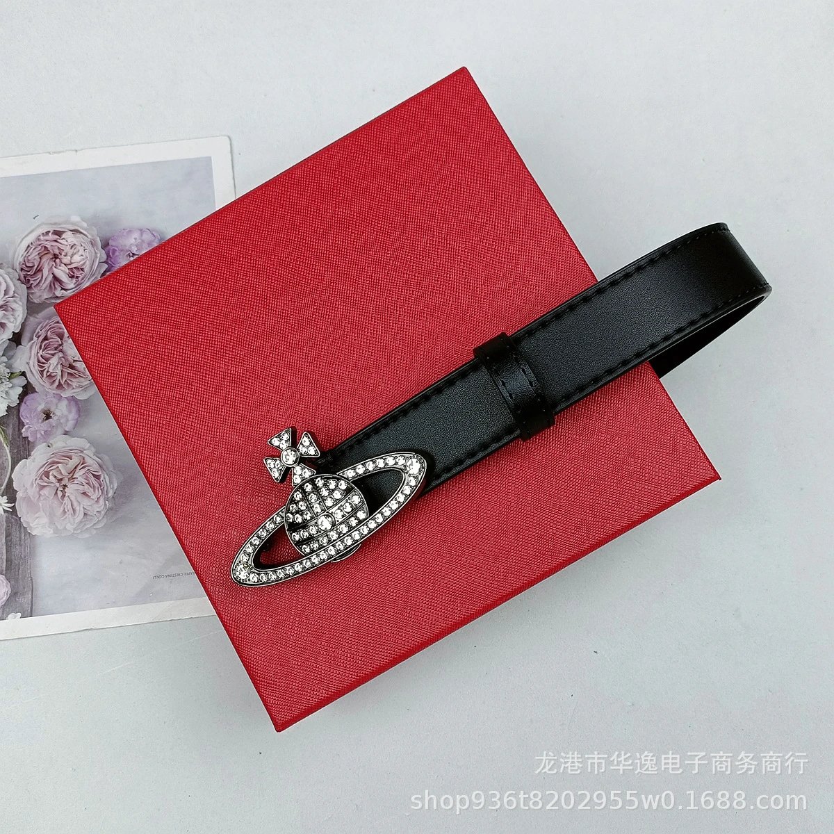 Vivienne Westwood Orb Belt Black Leather with Crystal Buckle