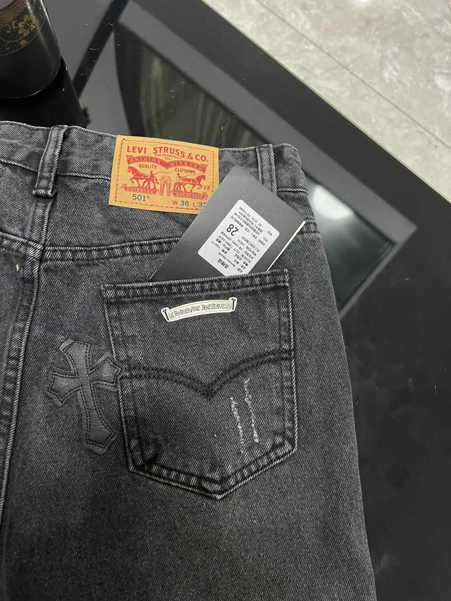 Chrome Hearts Cross-Embellished Distressed Black Jeans - 12