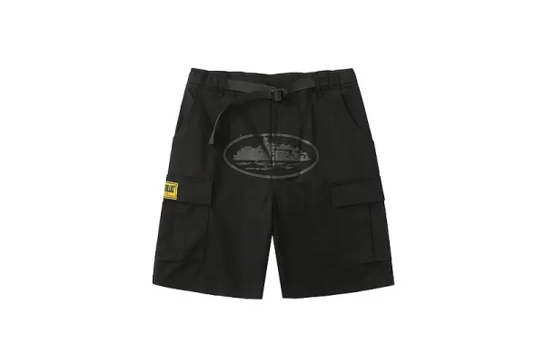Design Cargo Shorts with Ship Graphic and Detachable Belt Navy - 22
