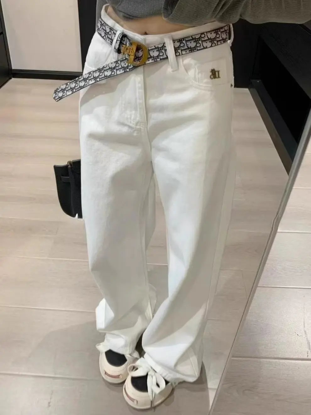 Dior Oblique Print Wide-Leg Jeans White - 2