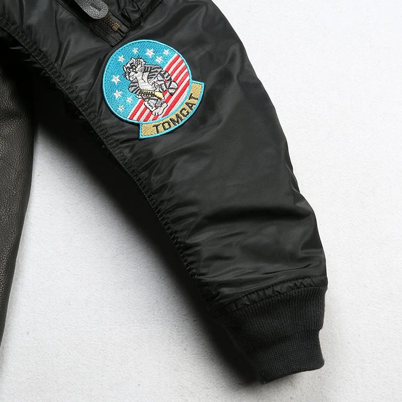 Design Alpha Industries MA-1 Flight Jacket Black Leather with Patch Embellishments Leather Jacket - 20