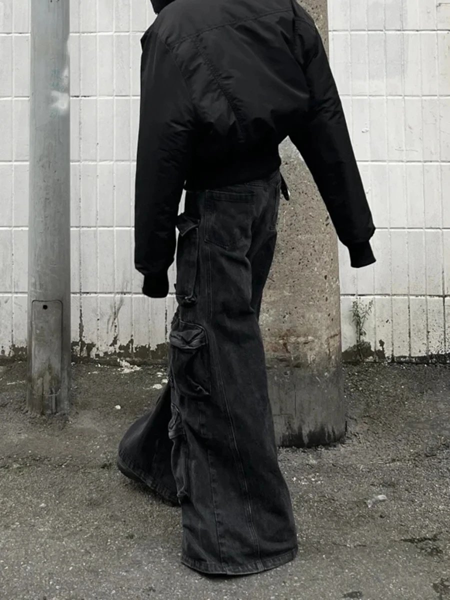 Design Cargo Pants Black Washed Wide-Leg Jeans - 4
