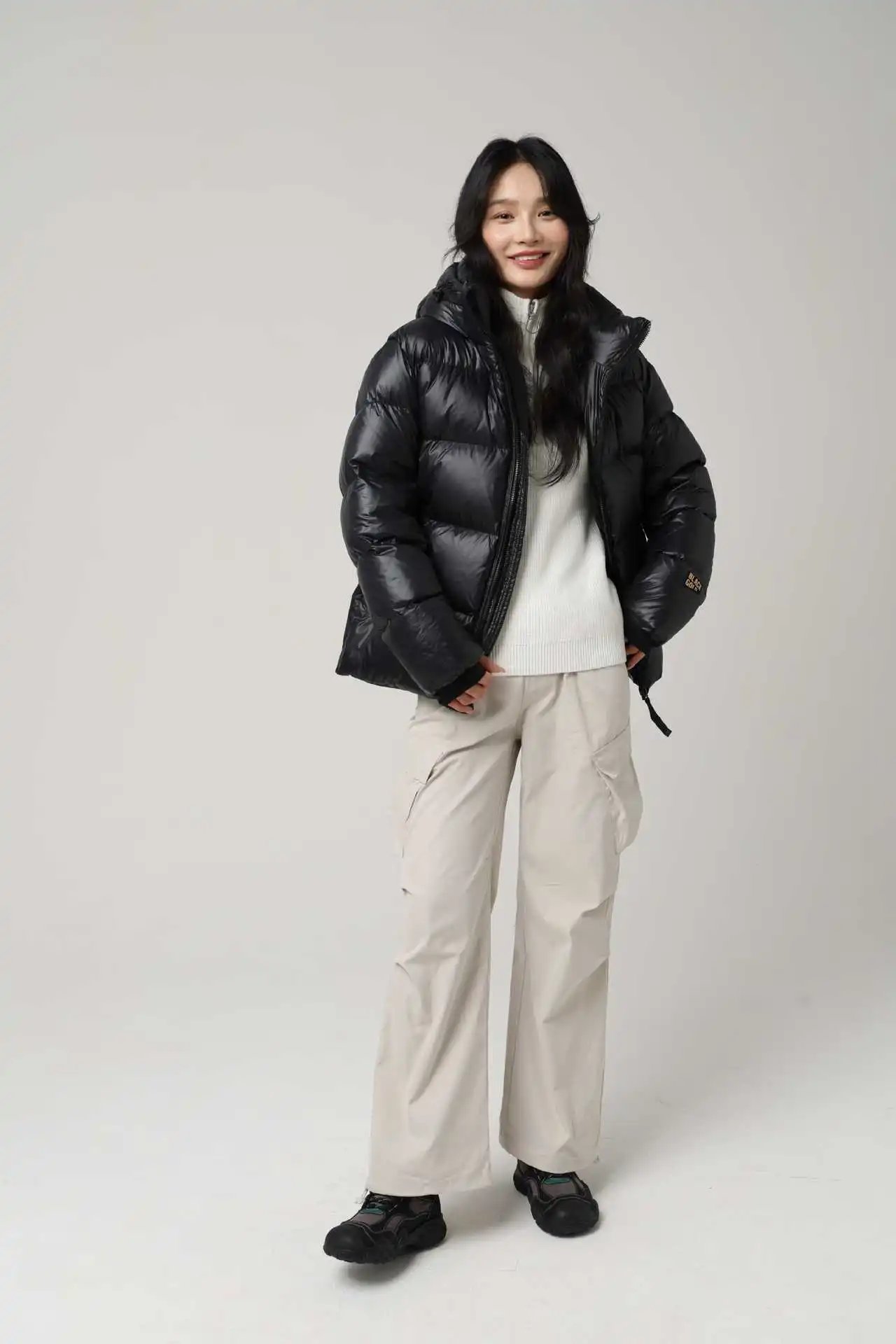 Design Black Glossy Down Jacket with Hood Down Jacket - 13