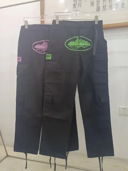 Design Cargo Pants with Neon Green Ship Logo Black - 2